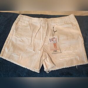 NWT YMI Dream XL Distressed White Shorts Elastic Waist/Functional Tie & Pockets